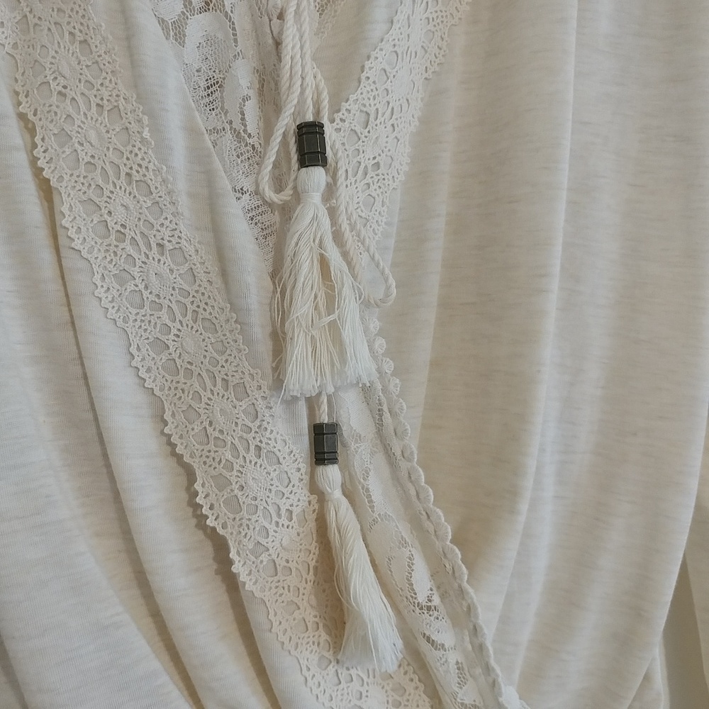 Cross front top lace crochet tassel tie deep v - Picture 5 of 7